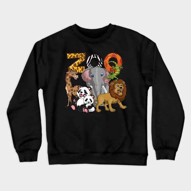 Zoo Animals Lion Panda Giraffe Elephant Crewneck Sweatshirt by ShirtsShirtsndmoreShirts